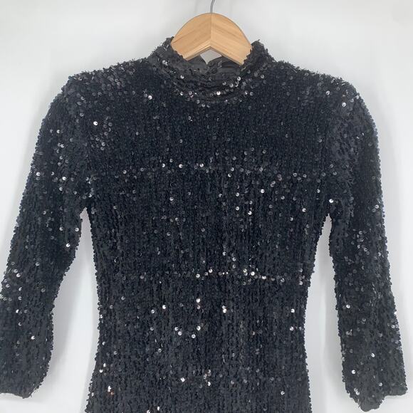 ZARA Velvet Sequin Dress Open Back Sparkle High Neck Dress, Black - Picture 6 of 13
